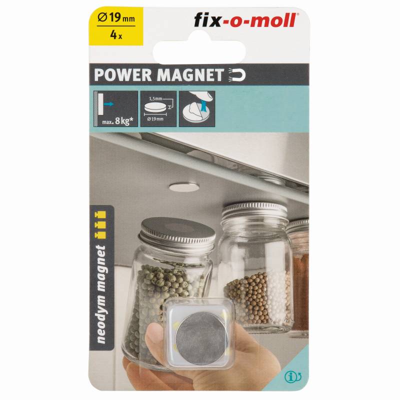 Fix-o-moll Magnetscheibe 'Neodym' silbern selbstklebend Ø 19 x 1,5 mm, 4 Stück von Fix-o-moll
