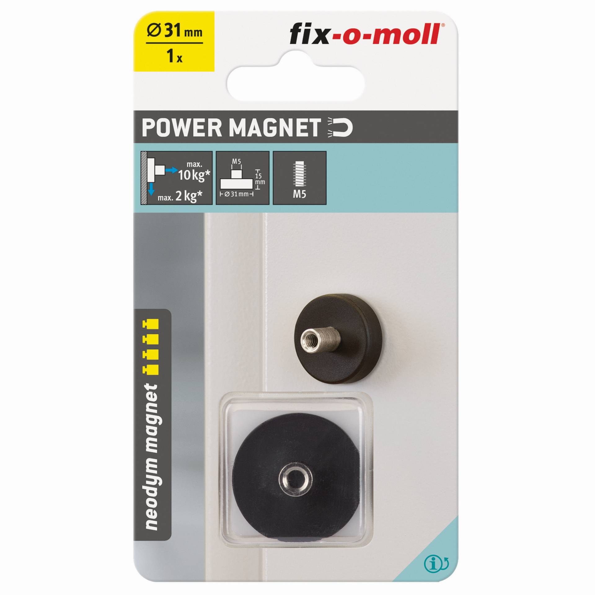 Fix-o-moll Topfmagnet 'Neodym' schwarz gummiert M5 Gewindebuchse Ø 31 x 15 mm Fix-o-moll Topfmagnet 'Neodym' schwarz gummiert M5 Gewindebuchse Ø 31 x 15 mm von Fix-o-moll