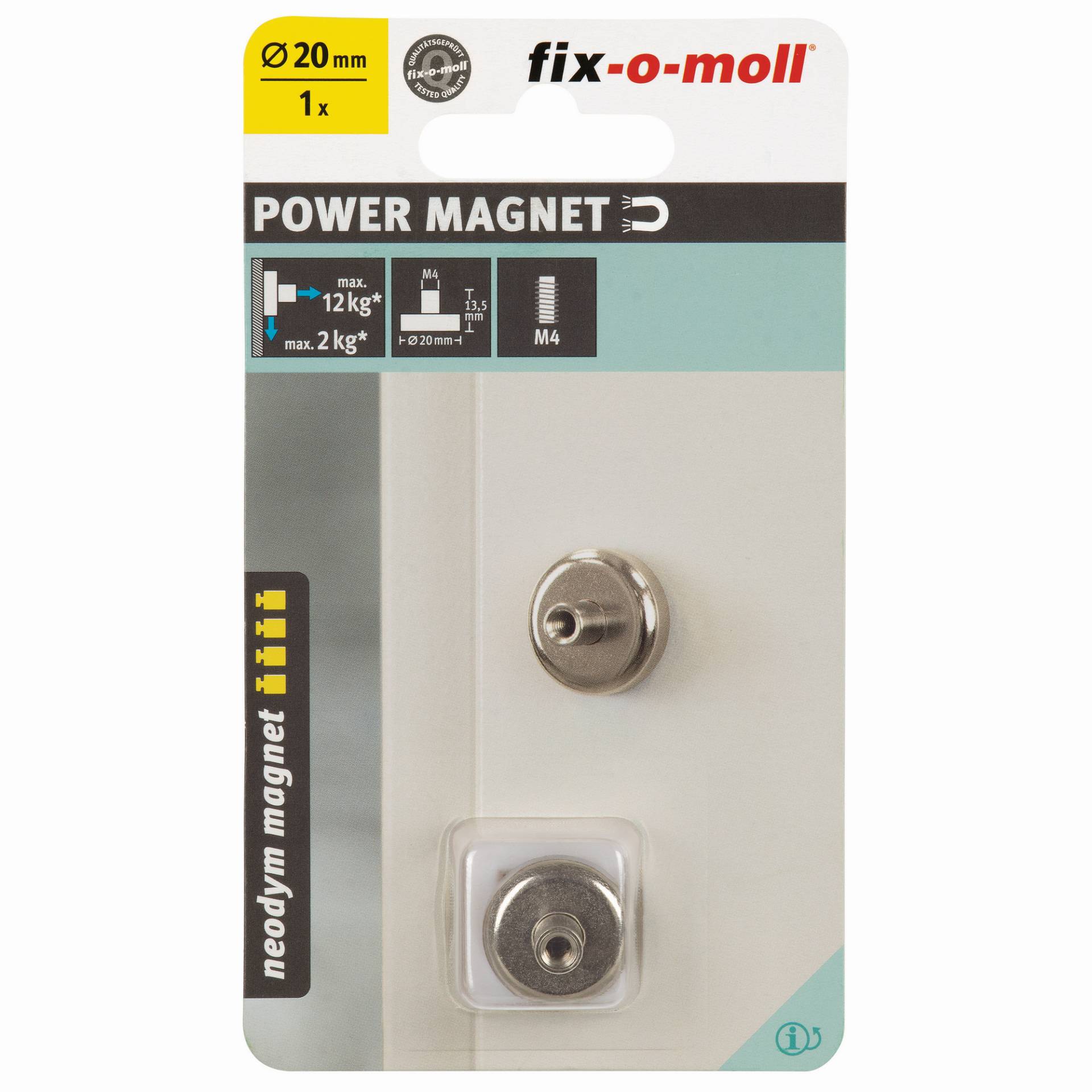 Fix-o-moll Topfmagnet 'Neodym' silbern M4 Gewindebuchse Ø 20 x 13,5 mm Fix-o-moll Topfmagnet 'Neodym' silbern M4 Gewindebuchse Ø 20 x 13,5 mm von Fix-o-moll