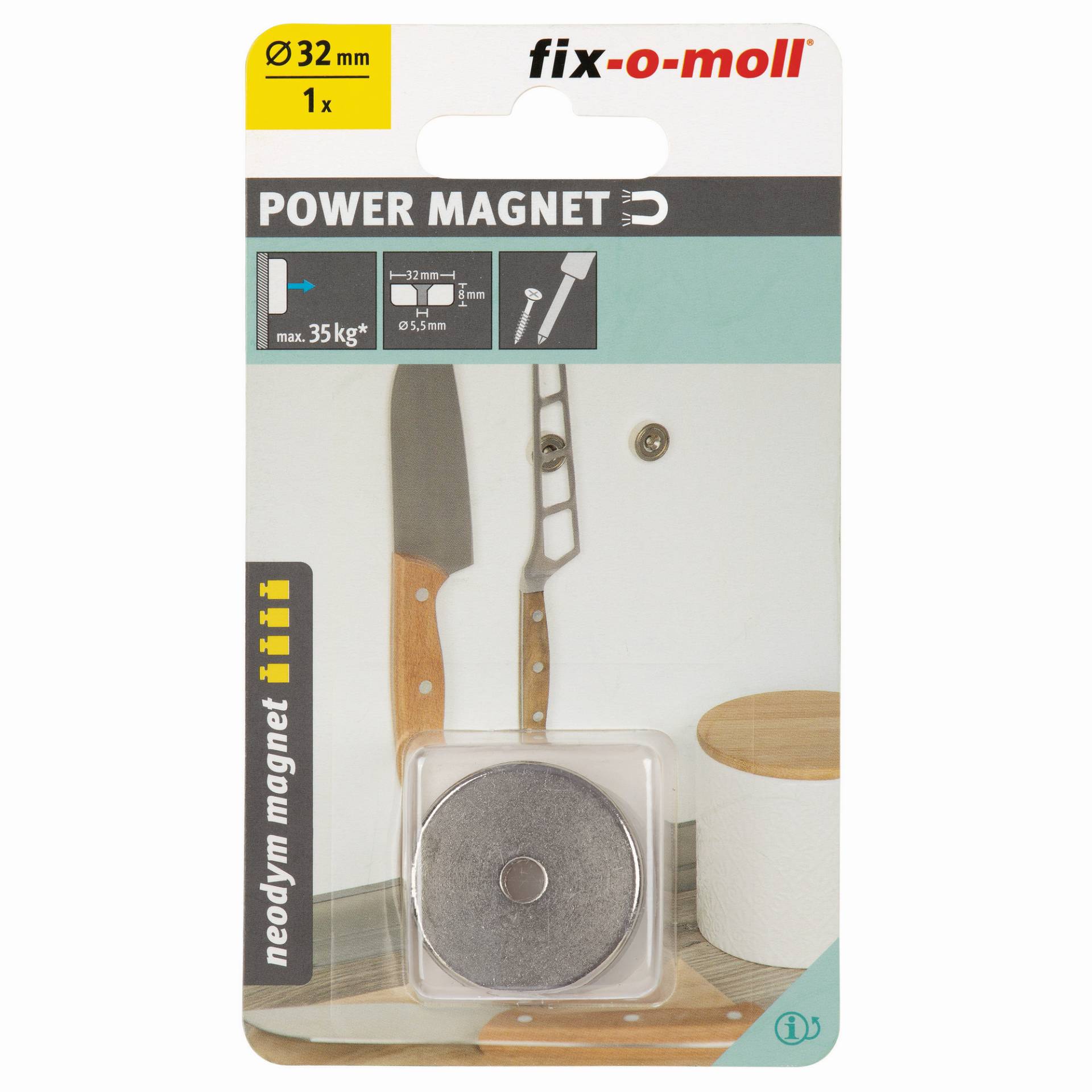 Fix-o-moll Topfmagnet 'Neodym' silbern Senkbohrung Ø 32 x 8 mm Fix-o-moll Topfmagnet 'Neodym' silbern Senkbohrung Ø 32 x 8 mm von Fix-o-moll
