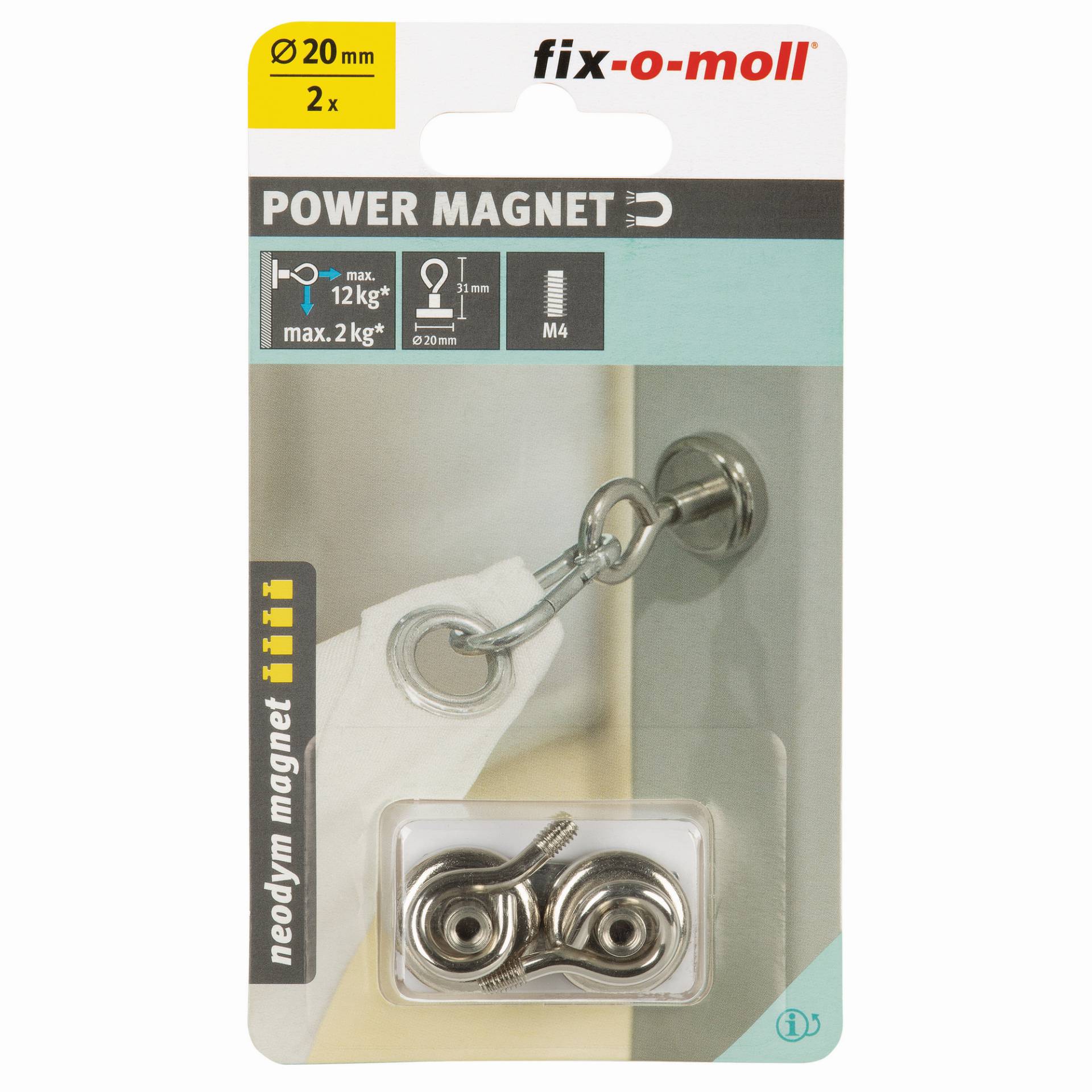 Fix-o-moll Topfmagnet 'Neodym' silbern mit Öse Ø 20 x 31 mm, 2 Stück Fix-o-moll Topfmagnet 'Neodym' silbern mit Öse Ø 20 x 31 mm, 2 Stück von Fix-o-moll