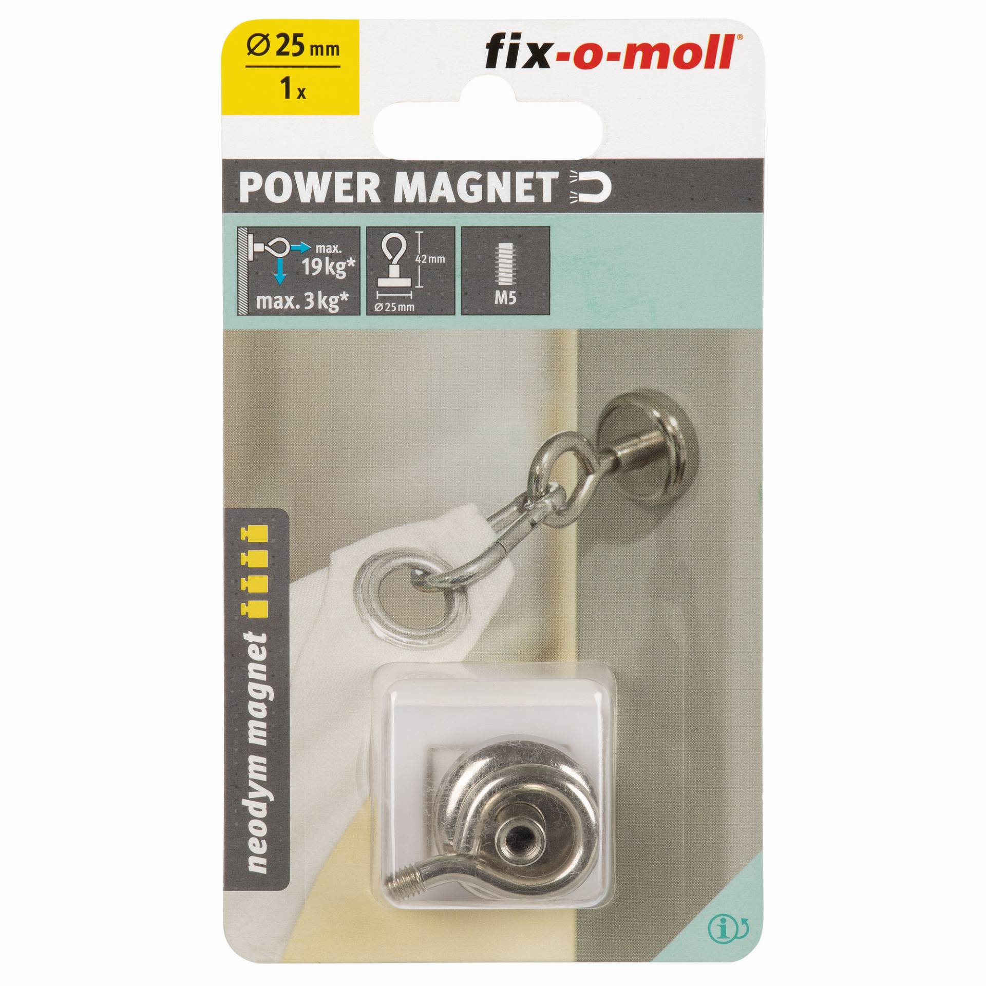 Fix-o-moll Topfmagnet 'Neodym' silbern mit Öse Ø 25 x 42 mm Fix-o-moll Topfmagnet 'Neodym' silbern mit Öse Ø 25 x 42 mm von Fix-o-moll
