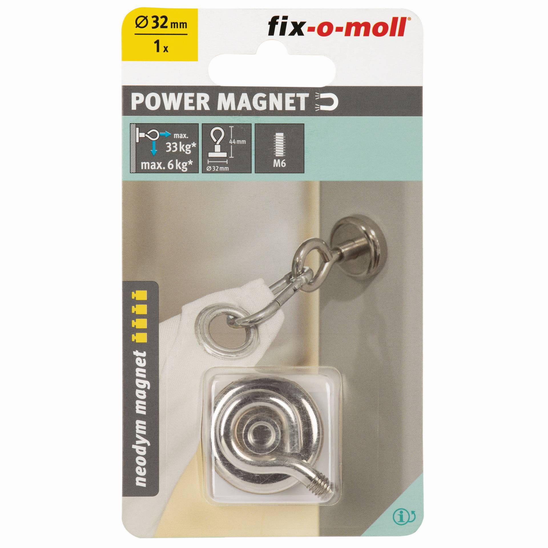 Fix-o-moll Topfmagnet 'Neodym' silbern mit Öse Ø 32 x 44 mm Fix-o-moll Topfmagnet 'Neodym' silbern mit Öse Ø 32 x 44 mm von Fix-o-moll