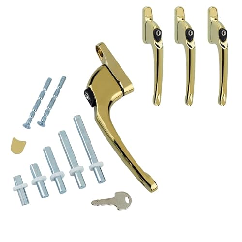 Fixrello 4 x Gold Fenstergriff für uPVC-Fenster - uPVC Fenstergriff für uPVC Fenster und Doppelverglasung - espag Fensterverriegelungsfunktion - Mehrspindel und Universal Verriegeln & Drehen von FixRello
