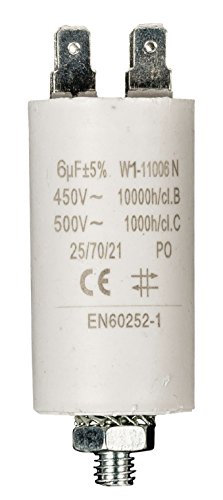 Kondensator für Elektromotor, 6 µF, uF, +/-5 %, 450 V, mit Stecker, Norm EN60252-1 von Fixapart