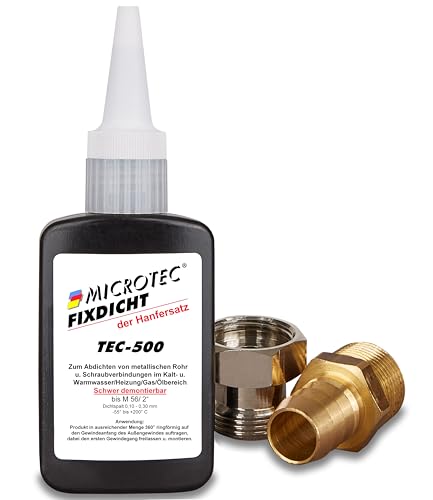 Microtec® Fixdicht Dichtmittel TEC-500 | 50g | Gewindedichtung und Schraubensicherung | Der Hanfersatz aus der Flasche | extra hohe Hitzebeständigkeit | sicheres Gewindedichtmittel | DVGW von MICROTEC