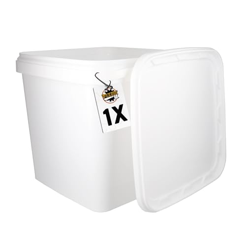 1 Eimer mit Deckel 9l Weiß Eckig | Kunststoff Eimer Lebensmittelecht, luftdicht und stabil | Leer Eimer mit Griff und Deckel für Lebensmittel Chemie Klebstoffe von FixedByU