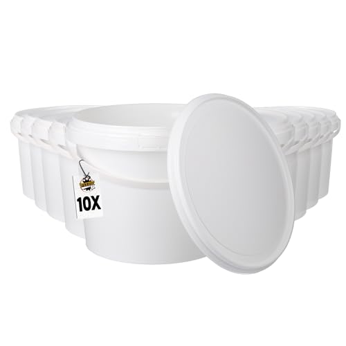 10 Eimer mit Deckel 1,5l Weiß rund | Kunststoff Eimer Lebensmittelecht Feinkost Eimer | luftdicht und stabil | Leer Eimer mit Griff und Deckel für Lebensmittel Waschpulver Tierfutter geeignet von FixedByU