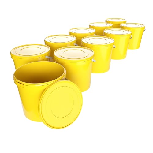 10 Eimer mit Deckel 10l Gelb Rund | Kunststoff Eimer Lebensmittelecht, luftdicht und stabil | Leer Eimer mit Griff und Deckel für Lebensmittel Chemie Waschpulver Klebstoffe geeignet von FixedByU