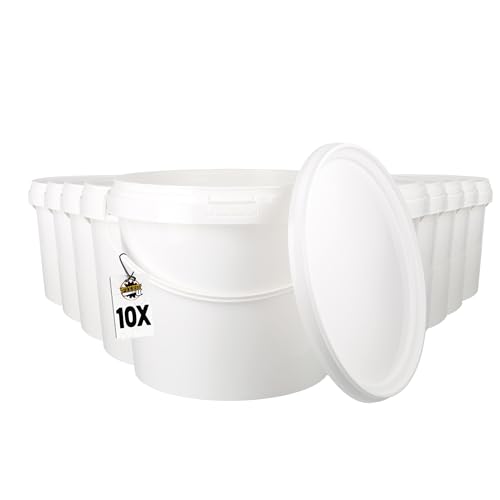 10 Eimer mit Deckel 4l Weiß rund | Kunststoff Eimer Lebensmittelecht Feinkost Eimer | luftdicht und stabil | Leer Eimer mit Griff und Deckel für Lebensmittel Waschpulver Tierfutter geeignet von FixedByU