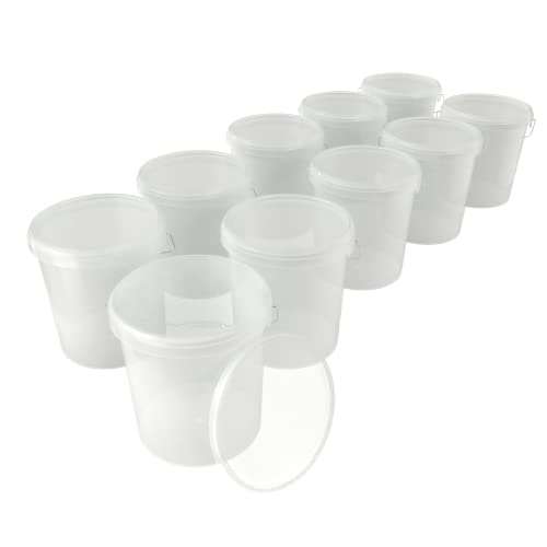 10x Eimer mit Deckel 16 Liter Natur - lebensmittelecht luftdicht und stabil, Leer Eimer mit Griff und Verschluss Deckel für Lebensmittel Chemie Wand Farbe Waschpulver Klebstoffe geeignet von FixedByU