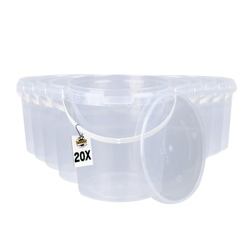 20 Eimer mit Deckel 1l Transparent rund | Kunststoff Eimer | Lebensmittelecht Eimer | luftdicht und stabil | Leer Eimer mit Griff und Deckel für Lebensmittel | Chemie | Tierfutter geeignet von FixedByU