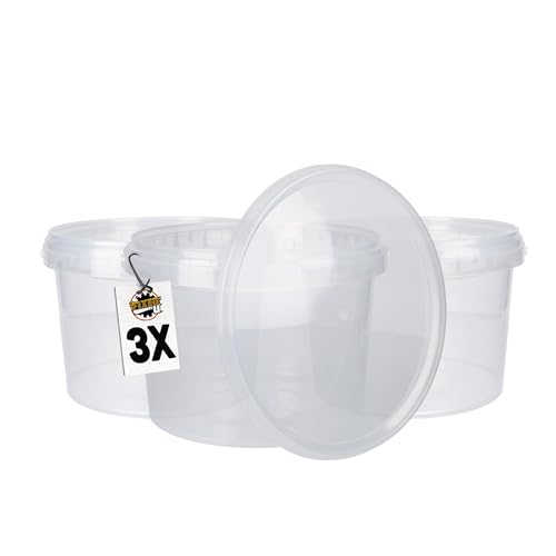 FixedByU 3 Liter Rund Transparent Kunststoff Eimer Lebensmittelecht, Luftdicht und Stabil mit Griff und Deckel für Lebensmittel, Chemie, Waschpulver, Klebstoffe von FixedByU