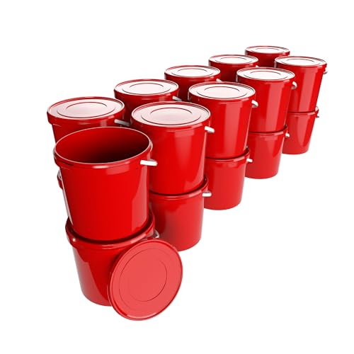 50 Eimer Mit Deckel 10l Rot Rund | Kunststoff Lebensmittelecht, Luftdicht Und Stabil | Leer Mit Griff Für Lebensmittel Chemie Waschpulver Klebstoffe Geeignet von FixedByU