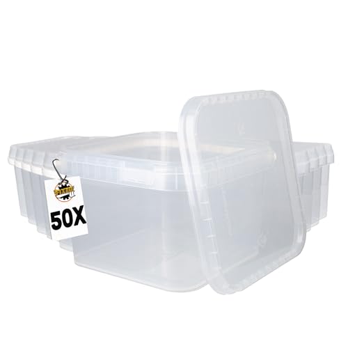 FixedByU 50 Eimer mit Deckel 3l Transparent Eckig | Kunststoff Eimer Lebensmittelecht, luftdicht und stabil | Leer Eimer mit Griff und Deckel für Lebensmittel Chemie Waschpulver Klebstoffe geeignet von FixedByU