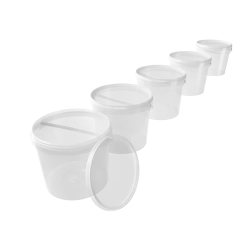 5X Eimer mit Deckel 5l Transparent Rund | Kunststoff Eimer Lebensmittelecht, luftdicht und stabil | Leer Eimer mit Griff und Deckel für Lebensmittel Chemie Waschpulver Klebstoffe geeignet von FixedByU