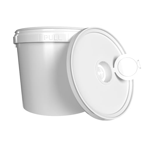Eimer mit Deckel 5l Rund | Kunststoff Eimer Lebensmittelecht, luftdicht und stabil | Leer Eimer mit Griff und Deckel für Lebensmittel Chemie Klebstoffe Tierfutter geeignet Eimer Spenderdeckel weiß von FixedByU
