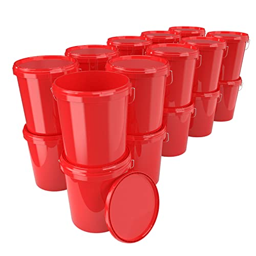 FixedByU 50x Eimer mit Deckel 16 Liter Rot - lebensmittelecht luftdicht und stabil, Leer Eimer mit Griff und Verschluss Deckel für Lebensmittel Chemie Wand Farbe Waschpulver Klebstoffe geeignet von FixedByU