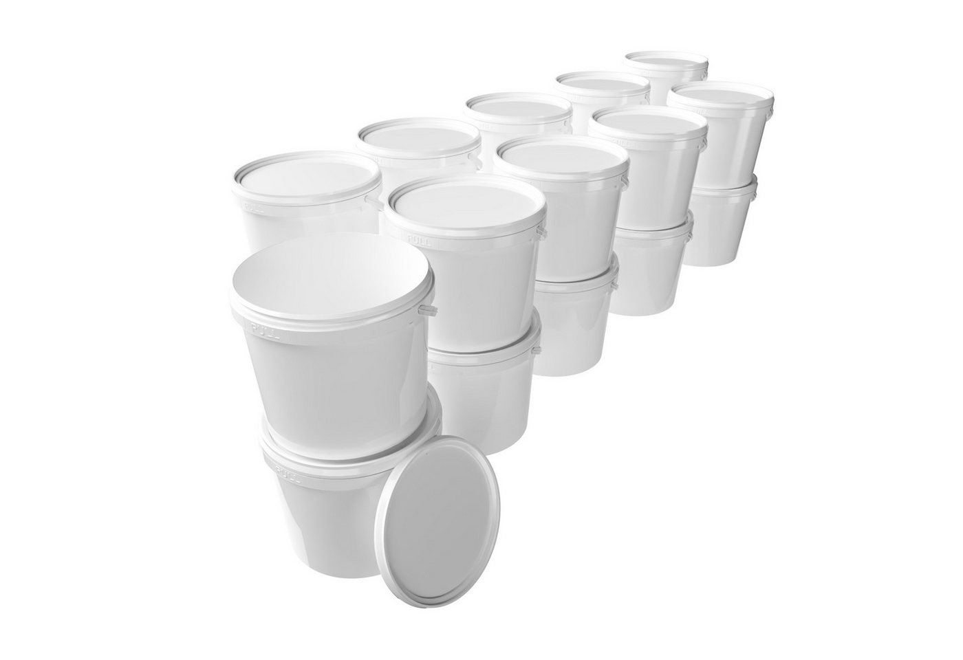 FixedByU Putzeimer Eimer mit Deckel, 5L, PP, Lebensmittelecht, Weiß 50 Stück, (Eimer-Set, 50-tlg., Eimer mit Deckel), luftdicht, stapelbar, lebensmittelecht, rutschsicher, recyclebar von FixedByU