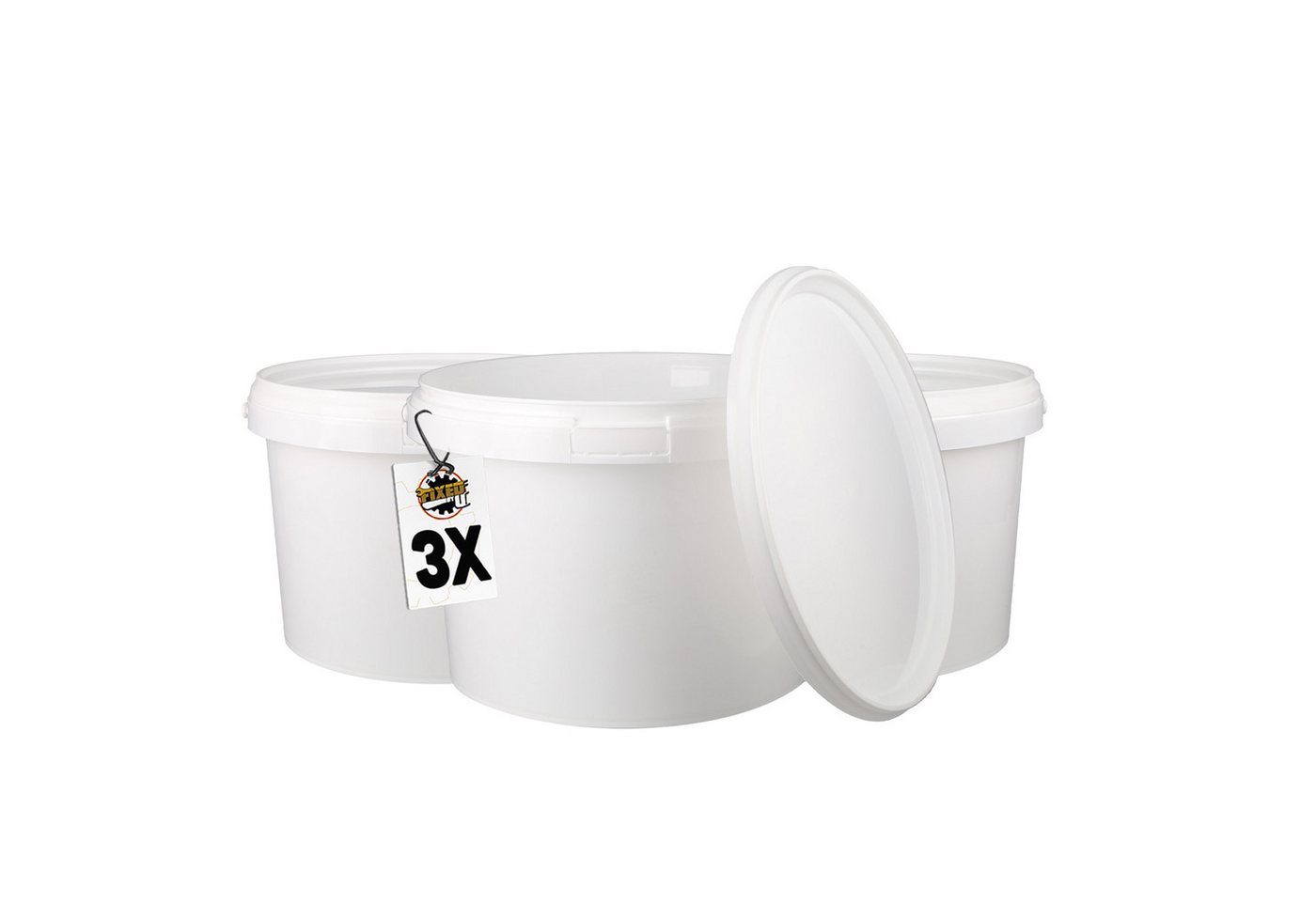 FixedByU Putzeimer Kunststoffeimer mit Deckel, Rund, 3 L, Lebensmittelecht, Weiß, (Eimer-Set, 3-tlg., Eimer mit Deckel), luftdicht, stapelbar, lebensmittelecht, rutschsicher, recyclebar von FixedByU