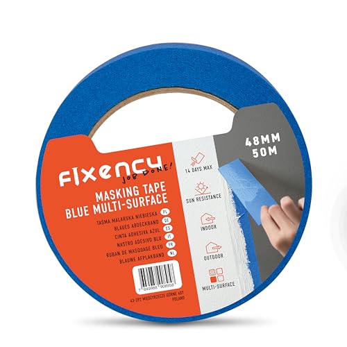 Fixency 1x Malerkrepp (48 mm x 50 m) I Kreppband Blau für Malerarbeiten und Renovierungen I Abklebeband zum Streichen, Lackieren, Renovieren von Fixency