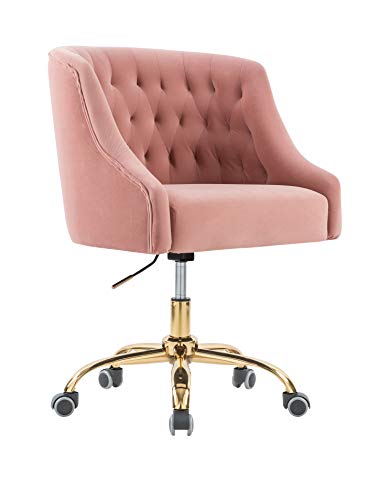 Fiximaster 6030S Computerstuhl/Drehstuhl/Esszimmerstuhl mit Samtbezug und goldenfarbigen Fußkreuz, drehbar, stufenlos höhenverstellbar,Polsterfarbe: Pink perfekt für Mädchen und Office Lady von Fiximaster