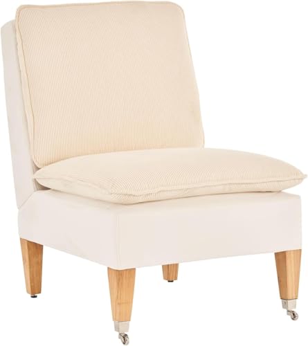 Fiximaster Armloser Sessel, Moderner Lesesessel aus Cordsamt, Loungesessel für Schlafzimmer mit Zwei Rädern, geeignet für Wohnzimmer, Schlafzimmer und Empfangsbereich (beige-neu) von Fiximaster