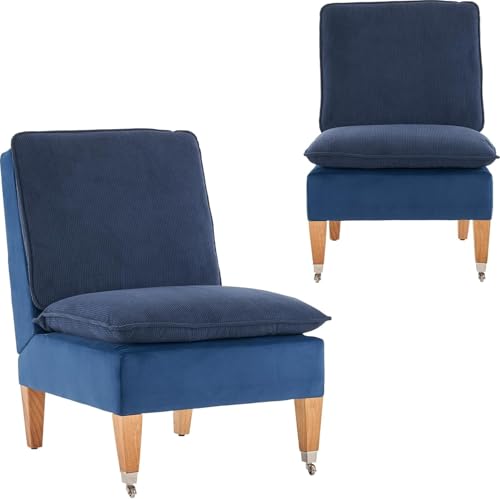 Fiximaster Armloser Sessel, Moderner Lesesessel aus Cordsamt, Loungesessel für Schlafzimmer mit Zwei Rädern, geeignet für Wohnzimmer, Schlafzimmer und Empfangsbereich (blau neu) von Fiximaster