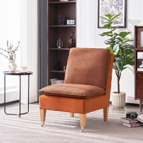 Fiximaster Armloser Sessel, Moderner Lesesessel aus Cordsamt, Loungesessel für Schlafzimmer mit Zwei Rädern, geeignet für Wohnzimmer, Schlafzimmer und Empfangsbereich (karamell) von Fiximaster