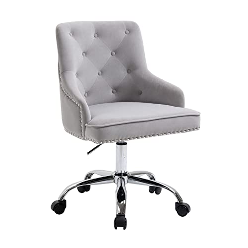 Fiximaster Bürostuhl aus Samt, Drehbarer Schreibtischstuhl mit Rollen, Höhenverstellbarer Schminkstuhl mit goldenen Beinen, Modern für Büro, Schlafzimmer oder Schminktisch, Belastbar bis 135 kg (Grau) Fiximaster Bürostuhl aus Samt, Drehbarer Schreibtischstuhl mit Rollen, Höhenverstellbarer Schminkstuhl mit goldenen Beinen, Modern für Büro, Schlafzimmer oder Schminktisch, Belastbar bis 135 kg (Grau) von Fiximaster