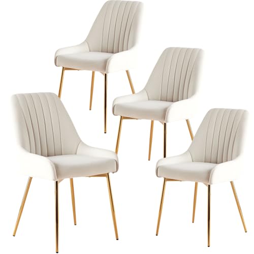 Fiximaster Esszimmerstühle 4er Set, Samt Polsterstühle mit Rückenlehne, Küchenstühle mit goldenen Beinen, Ergonomische Stühle für Esszimmer, Wohnzimmer und Schlafzimmer (Weiß) von Fiximaster