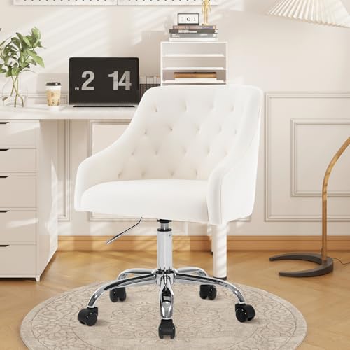 Fiximaster Homeoffice Bürostuhl aus Samt, ergonomischer Schreibtischstuhl höhenverstellbar, Drehstuhl mit Rollen & Metall Beinen, moderner Schminktischstuhl für Arbeitszimmer (Weiß) von Fiximaster