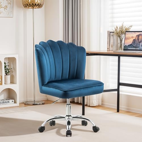 Fiximaster Homeoffice Stuhl, Schreibtischstuhl, Drehstuhl, Höhenverstellbar, Bürostuhl Samt, Gold Stuhlbeine für Arbeitszimmer, Schlafzimmer, bis 135 kg belastbar (Blau) von Fiximaster