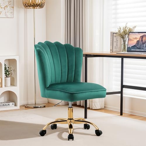Fiximaster Homeoffice Stuhl, Schreibtischstuhl, Drehstuhl, Höhenverstellbar, Bürostuhl Samt, Gold Stuhlbeine für Arbeitszimmer, Schlafzimmer, bis 135 kg belastbar (Grün) von Fiximaster