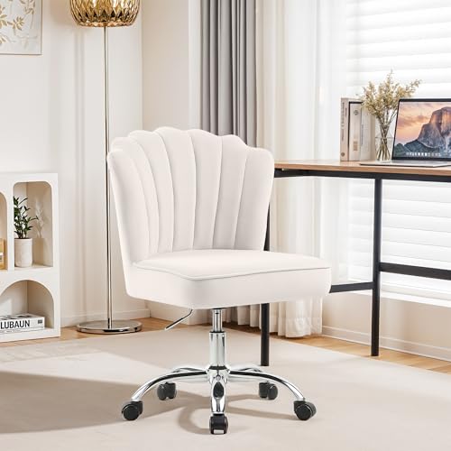 Fiximaster Homeoffice Stuhl, Schreibtischstuhl, Drehstuhl, Höhenverstellbar, Bürostuhl Samt, Gold Stuhlbeine für Arbeitszimmer, Schlafzimmer, bis 135 kg belastbar (Weiß) von Fiximaster