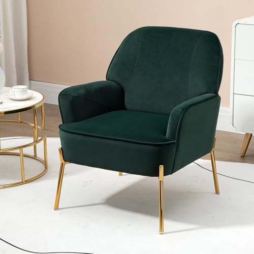 Fiximaster Samt Sessel für Wohnzimmer, Moderner Loungesessel mit Armlehnen, Getufteter Polstersessel, Bequemer Sessel für Schlafzimmer & Balkon (Dunkelgrün) von Fiximaster