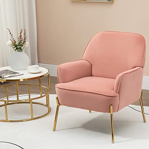 Fiximaster Samt Sessel für Wohnzimmer, Moderner Loungesessel mit Armlehnen, Getufteter Polstersessel, Bequemer Sessel für Schlafzimmer & Balkon (Rosa) von Fiximaster