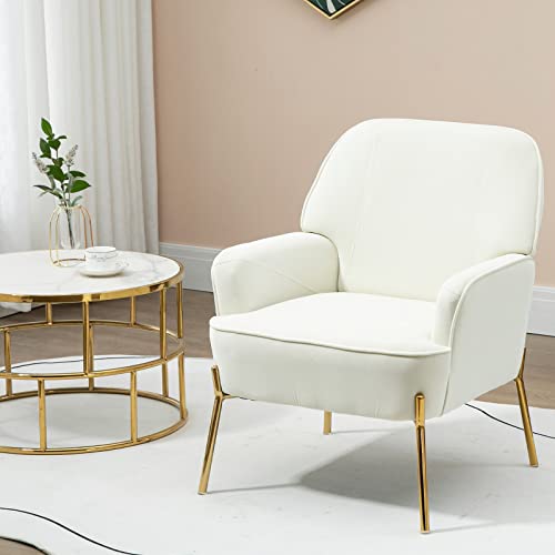 Fiximaster Samt Sessel für Wohnzimmer, Moderner Loungesessel mit Armlehnen, Getufteter Polstersessel, Bequemer Sessel für Schlafzimmer & Balkon (Weiß) von Fiximaster