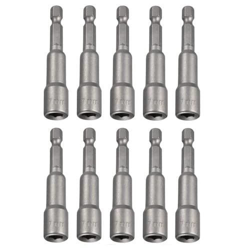 Fixinus 10 Stück Magnetische Stecknuss Set 7 x 65mm, 1/4 Zoll Sechskantschaft Steckschlüssel Set Sechseck Bohrer Stecknuss Bit Adapter für Bohrer Akkuschrauber von Fixinus