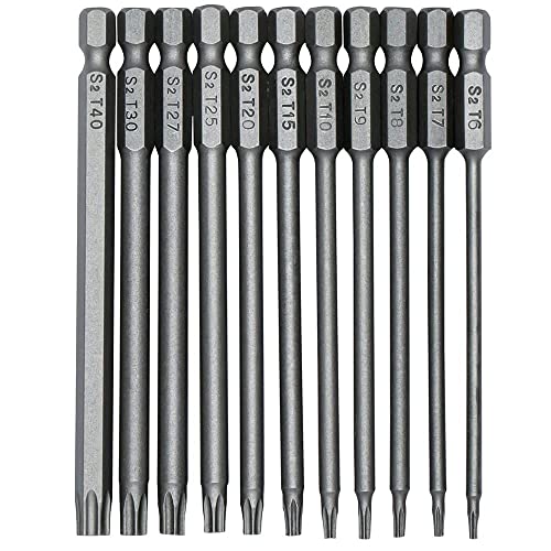 Fixinus 11 Stück Torx lang Schraubendreher Bit Set, 1/4" Magnetischer Sechskantschaft S2 Stahl lange Bohrer, Sicherheits-Torx-Bits T6-T40, 100 mm Länge von Fixinus