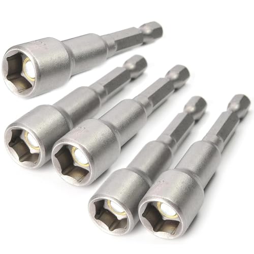 Fixinus 5 Stück 10mm Magnetische Steckschlüssel Satz, 1/4 Zoll Hex Bohrer Stecknuss Nuss Stecknuss Bit Adapter Metrische Innensechskant für Bohrer oder Akkuschrauber, 65mm Länge von Fixinus