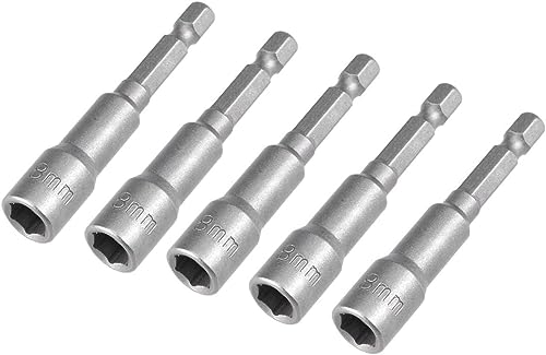 Fixinus 5 Stück 8mm Magnetische Steckschlüssel Satz, 1/4 Zoll Hex Bohrer Stecknuss Nuss Stecknuss Bit Adapter Metrische Innensechskant für Bohrer oder Akkuschrauber, 65mm Länge von Fixinus