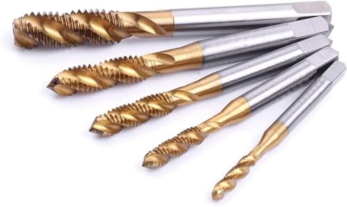 Fixinus 5 Stück Spiralgewindebohrer, HSS Titanbeschichtetes Gewindebohrer, Spiralnutbohrer Maschinengewindebohrer Set, Metric Gewinde Stahl Gewindeschneider Set, M3 M4 M5 M6 M8 von Fixinus