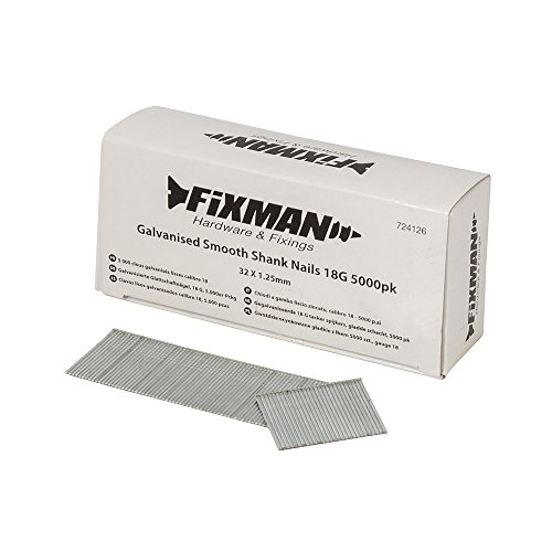 Fixman 724126 Galvanisierte Glattschaftnägel, 18 G, 5.000er-Pckg, Silber, 32 x 1.25 mm, 5000 Stück von Fixman