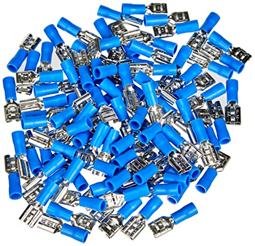 Goobay 17004 Flachsteckhülsen 100er Set / Steckmaß 6,4 x 0,8 mm / Steckverbinder bis 15A / Flachstecker teilisoliert / Kabelverbinder für max. 2,5 mm² / Kabelschuh Blau von goobay