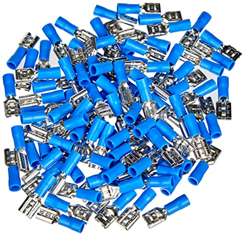 Goobay 17004 Flachsteckhülsen 100er Set / Steckmaß 6,4 x 0,8 mm / Steckverbinder bis 15A / Flachstecker teilisoliert / Kabelverbinder für max. 2,5 mm² / Kabelschuh Blau von goobay