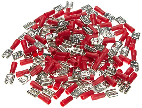 Goobay 17002 Flachsteckhülsen 100er Set / Steckmaß 6,4 x 0,8 mm / Steckverbinder bis 10A / Flachstecker teilisoliert / Kabelverbinder für max. 1 mm² / Kabelschuh Rot von goobay