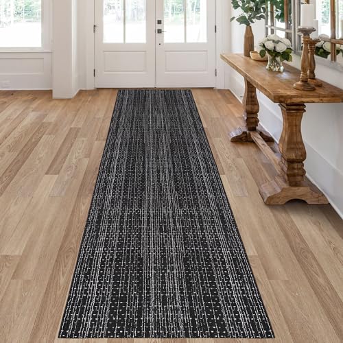 Fixseed Outdoor Teppich Boho Schwarz Läufer Flur Teppiche 90x300 cm Waschbarer Baumwollteppiche für Eingang Wohnzimmer Küche Schlafzimmer Tür Matten Teppiche von Fixseed