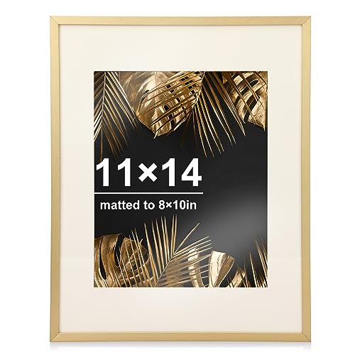 Fixwal 11 x 14 Aluminium Bilderrahmen Set von 1 Metall Gold Rahmen gehärtetes Glas mit Matte für Hochzeit Wand Display von Fixwal