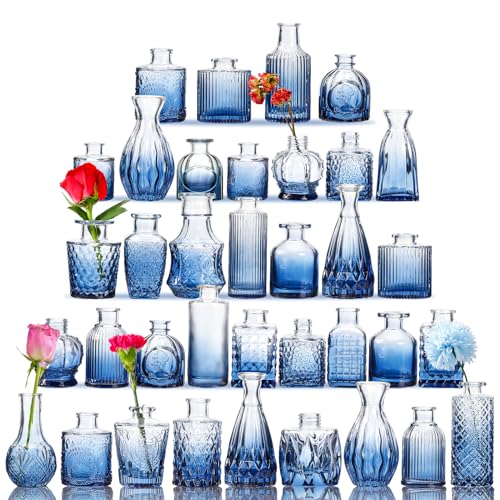 Fixwal Glasvasen für Blumen, 36 Stück, Knospenvasen, Tafelaufsätze, Mini-Vasen, Vorteilspack, rustikale Hochzeitsdekoration, Vintage-Look, Heimtischdekoration, Blau Fixwal Glasvasen für Blumen, 36 Stück, Knospenvasen, Tafelaufsätze, Mini-Vasen, Vorteilspack, rustikale Hochzeitsdekoration, Vintage-Look, Heimtischdekoration, Blau von Fixwal